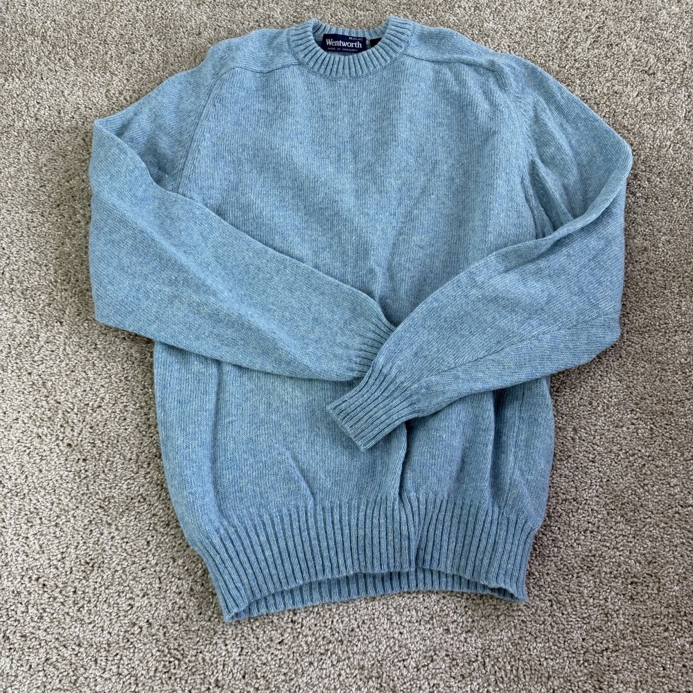 Vintage Wentworth Sweater Mens XL Blue Tight Knit Crewneck Pullover